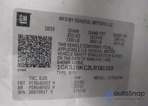 2020 GMC Yukon 4Wd Slt z USA, uszkodzony, nr VIN 1GKS2BKC2LR181323